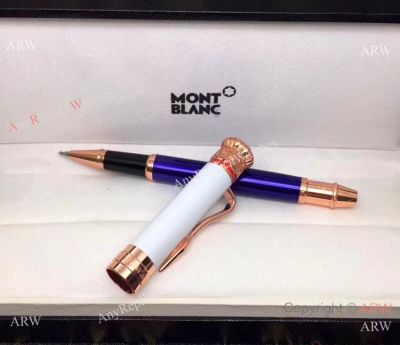 New Replica Mont Blanc Writers Edition Rollerball Pen Blue and White